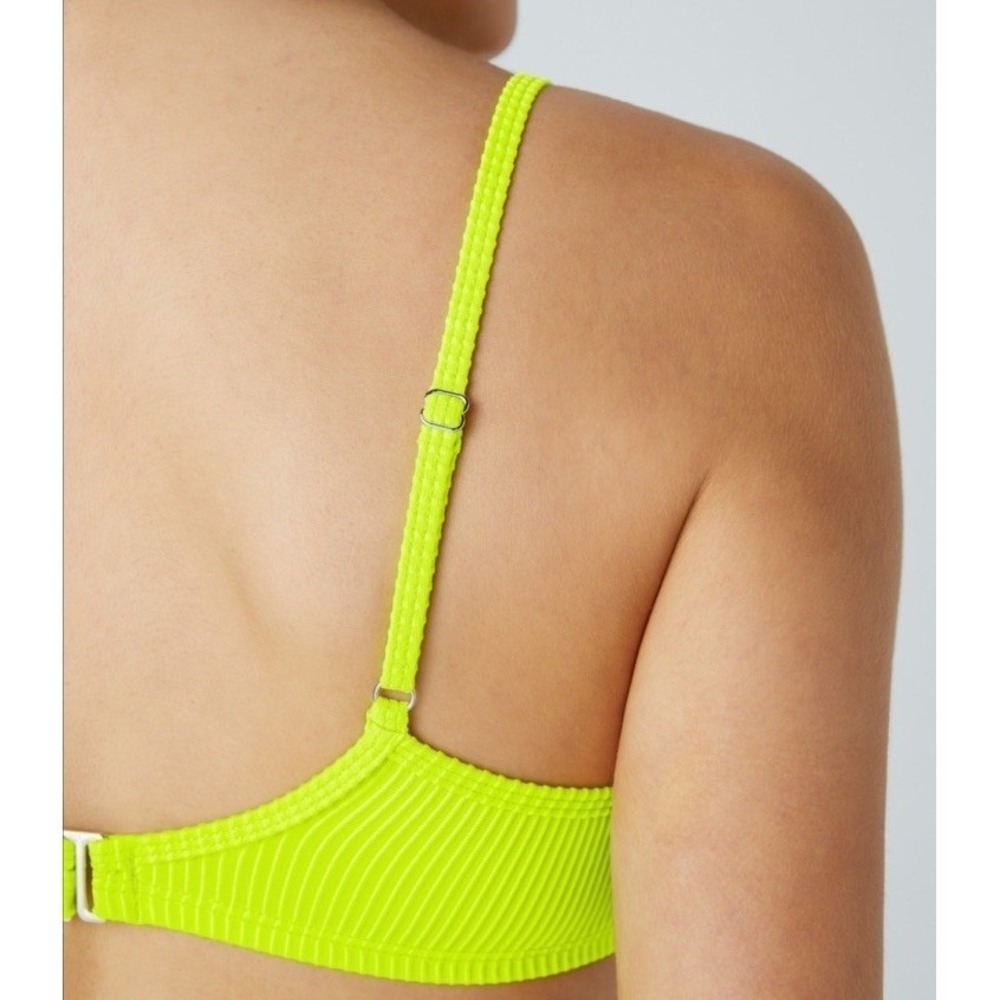 Halara NWOT Ribbed Bikini Swimsuit Top Neon Yellow Green Size Large Swim - Picture 5 of 11